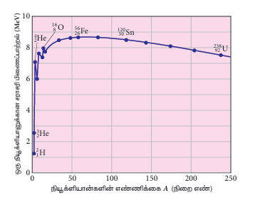 படம் 9.24 நியூக்ளியான்களின் சராசரி பிணைப்பாற்றல் வரைபடம்
